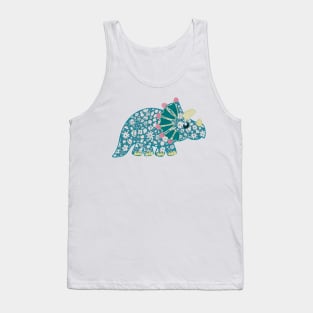 Vintage floral Triceratops Dinosaur on red background Tank Top